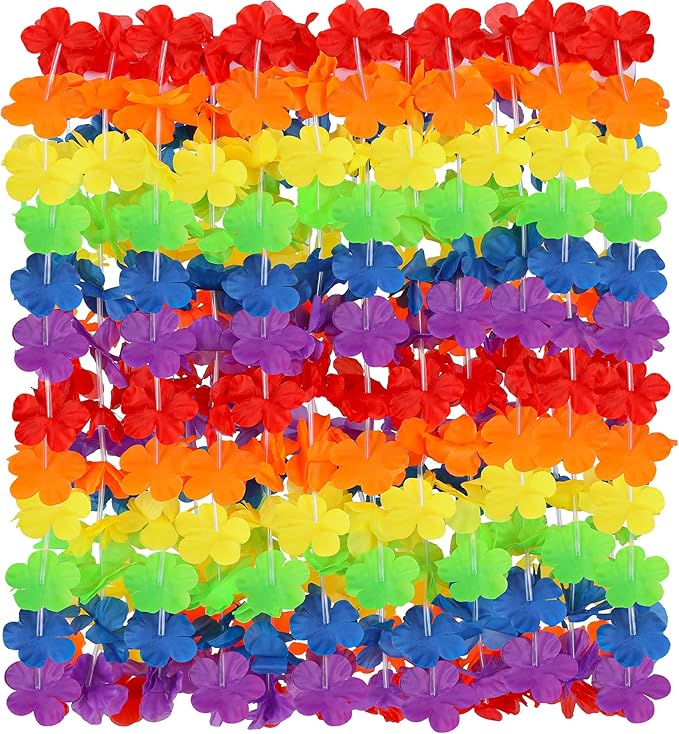 Hawaiian Leis, 12pcs Luau Party Decorations, LGBTQ Leis Bulk Pride Month Silk Flower Stuff, Rainbow LGBT Gay Lesbian Lei Accessories for Parade Throw Luau Hawaiian Party Decorations