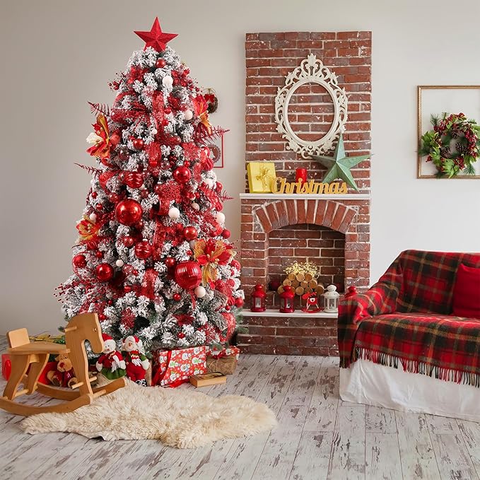 Large Christmas Ball Ornaments, Oversized Shatterproof Plastic Decorative Hanging Mercury Ornaments Ball for Xmas Holiday Party Decorations (Red, 6.0")