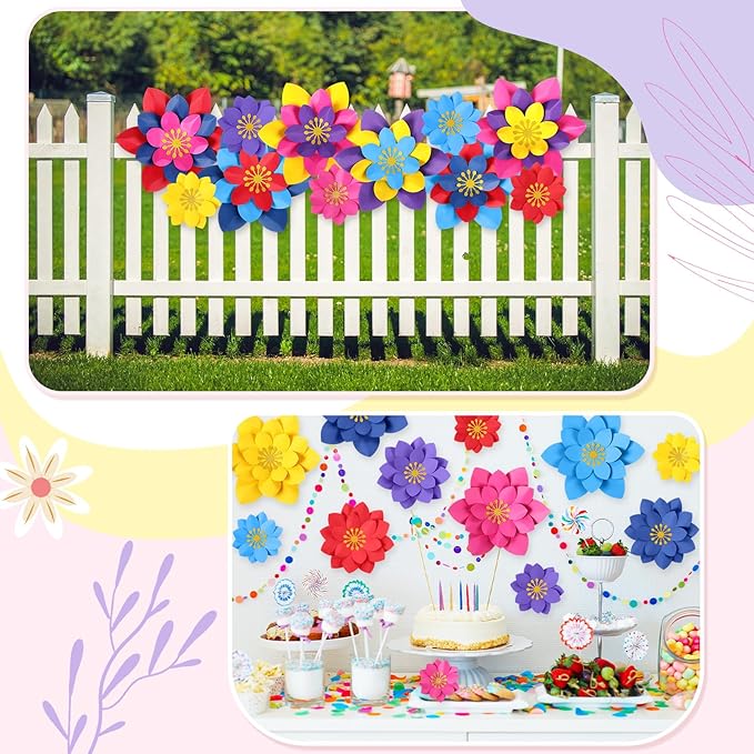 18 Pcs Mexican Paper Flowers Decor for Wall DIY Paper Fiesta Bulletin Board 3D Colorful Mexican Backdrop Decoration for Classroom Back to School Carnival and Holiday Party(Lotus-Shaped,Dark)