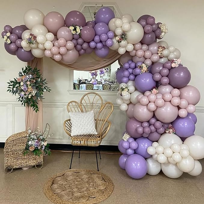 Dusty Purple Balloons Garland Arch Kit, Pink Purple Metallic Rose Gold Balloon, Lilac Retro Pink Sand White Balloon for Boho Baby Shower Bridal Wedding Birthday Mother's day Butterfly Party Decoration