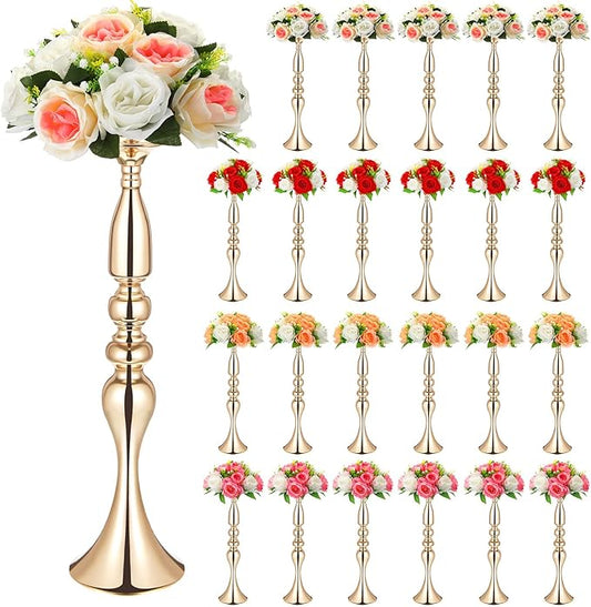 Rtteri 24 Pcs Wedding Flower Stand Bulk Wedding Centerpiece Table Decoration, Metal 20 Inch Tall Centerpieces Stand Vase Flower Arrangement Candle Holder for Reception Party Hotel Home Decor (Gold)