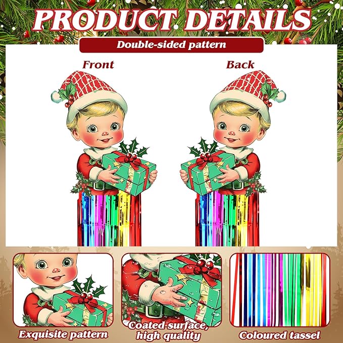 8pcs Vintage Christmas Windsocks Outdoor Hanging Decorations with Tassels Christmas Yard Decorations for Outside 3.3ft Xmas Signs for Wall Tree Home Lawn Yard Party Supplies Garden Decor