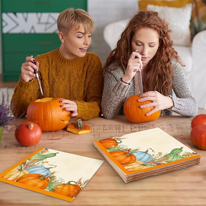 80 Thanksgiving Party Paper Napkins Disposable 13" x 13" Fall Dinner Napkins Autumn Harvest Pumpkin Luncheon Napkins