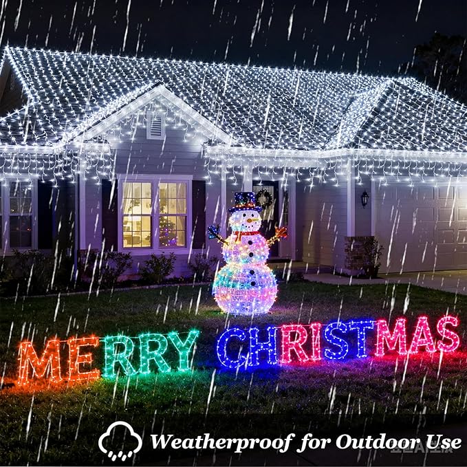 612 LED String lights Indoor Outdoor, 60ft Christmas Window Lights with 136 Drops 12 Modes, Dimmable Curtain Lights, Fairy Lights for Bedroom Holiday Wedding Party Home Xmas Decorations, Cool White