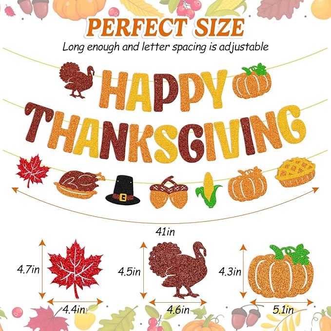 Happy Thanksgiving Banner Thanksgiving Day Garland Fall Maple Leaves Autumn Pumpkin Pie Turkey Harvest Theme Banner Thanks Giving Party Decorations