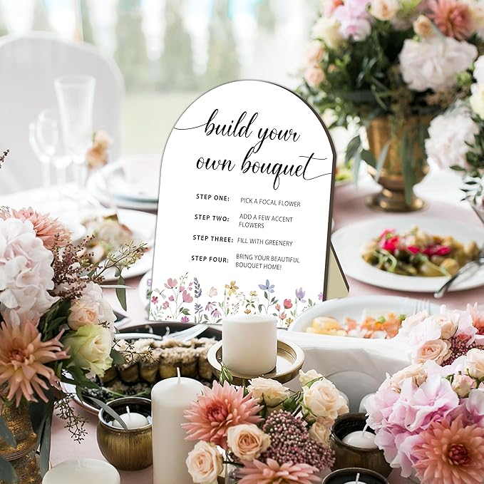 Bouquet Bar Wooden Sign, Floral Station Board for Baby Party, Tabletop Welcome Sign for Baby Shower, Flower Table Signs for Gender Reveal Party, DIY Bloom Bouquet Table Decor Sign with Stand 8x10 In