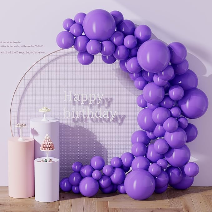 130PCS Dark Purple Balloons, Latex Balloon Different Sizes 18/12/10/5 In, Helium Balloons with Ribbon, Party Balloon Set for Birthday Wedding Graduation Anniversary Baby Shower Decoration