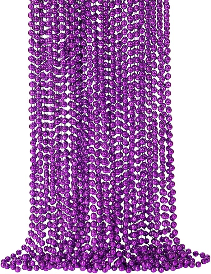 SHAOQINLIN 24 PCS Purple Mardi Gras Beads, Purple Beads Necklaces 33" Metallic Beaded Costume Necklaces Party Necklaces for Halloween Mardi Gras Parade Throws Wedding Birthday Party Favors