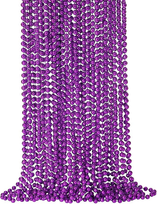SHAOQINLIN 24 PCS Purple Mardi Gras Beads, Purple Beads Necklaces 33" Metallic Beaded Costume Necklaces Party Necklaces for Halloween Mardi Gras Parade Throws Wedding Birthday Party Favors