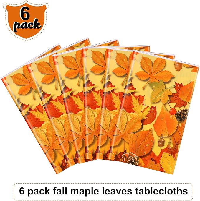 Fall Maple Leaves Tablecloth Thanksgiving Fall Party Table Cover Autumn Maple Leaves Table Cover Fall Plastic Table Decoration for Harvest Festival Party Dinner Home Table Supplies Decor (6 Pieces)