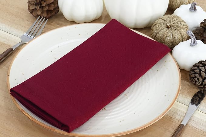 PurpleEssences Set of 6 Cloth Dinner Napkins 100% Cotton 18x18 Inch - Soft Durable Washable - Ideal for Farmhouse Party Christmas Holiday Winter - Perfect Everyday Use Table Linen - Burgundy