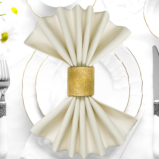 Cloth Dinner Napkins Ivory Set of 12 (18"X18") 100% Cotton Absorbent Durable Washable Reusable Ideal for Farmhouse Party Thanksgiving Fall Christmas Everyday Use Table Napkins