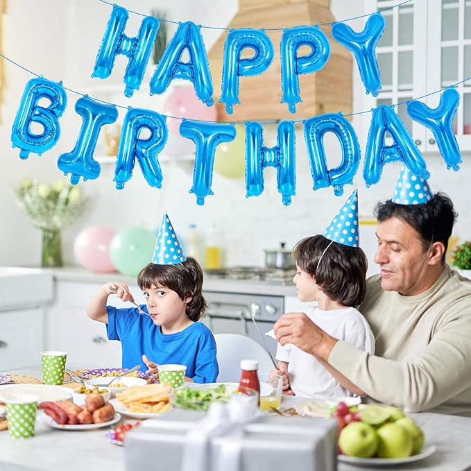 65 Pcs Blue Happy Birthday Balloons and 2 Sets A-Z Letters Foil Balloons, 16 Inch Personalized Name Happy Birthday Banners for Wedding Baby Shower Anniversary Party Decorations (Blue)