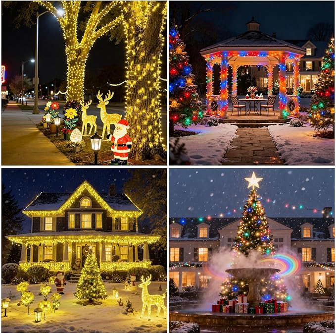 Solar Christmas Lights Outdoor, 4 Pack Solar String Lights Outdoor Waterproof, 100 LED, 8 Modes Christmas String Lights for Outside Christmas Decorations Patio Yard Tree Garden(Multicolor)