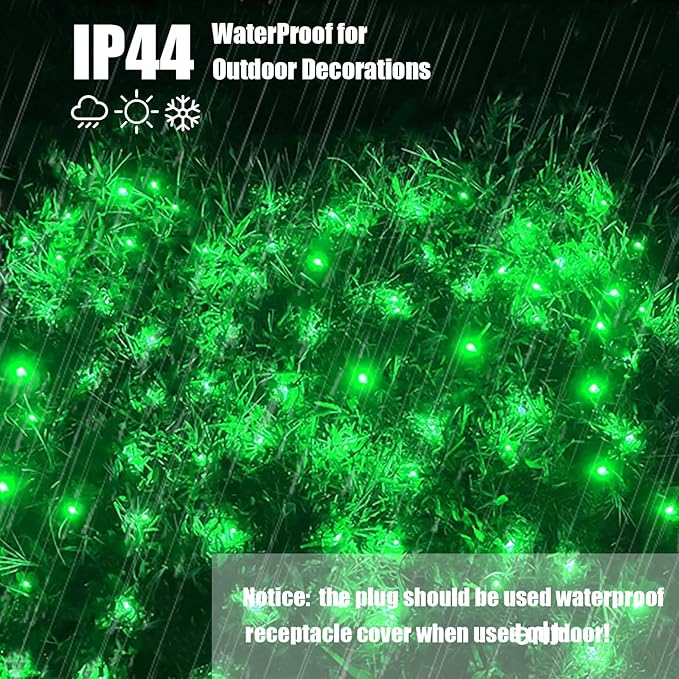 120Led Halloween Net Lights Outdoor 5ft x 6ft Connectable, 8 Modes Waterproof Black Wire 29V Plug in Mesh Net Christmas Lights for Garden, Yard, Bushes, Trunk, Xmas Tree Decor (Green)
