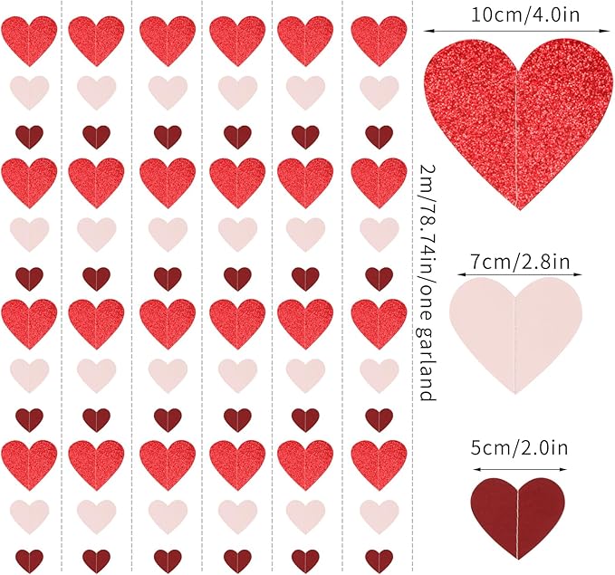 Pink Burgundy-Red Party-Decorations Garland - 52Ft Proposal Special Night Galentines Heart Paper Streamers Banner,Bachelorette Bridal Shower Engagement Wedding Decor Lasting Surprise
