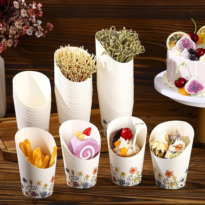 Tioncy 250 Pcs Charcuterie Cups with Cocktail Picks Sets, Bridal Shower Decoration 50 Charcuterie Cups with 200 Sticks for Wedding Baby Shower Floral Boho Witch Party Decorations(Colorful,Wildflower)