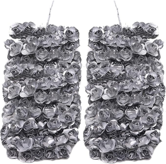 144pcs Mulberry Paper Mini Roses Artificial Flowers Heads with Stems for DIY Crafts Accessories Make Bridal Hair Clips Headbands Dress Wedding Bridal Bouquets Party Home Decor Valentine's (Silver)