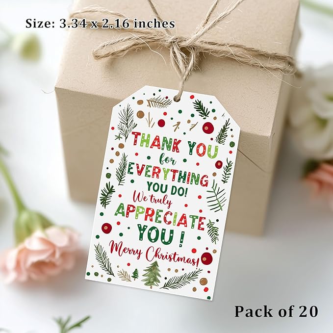 Treat for You to Say Thank You for All You Do Gift Tag We Appreciate You Christmas Gift Tags with String Employee Appreciation Company Staff Christmas Holiday Favor Tags Pack of 20 (Appreciate B)