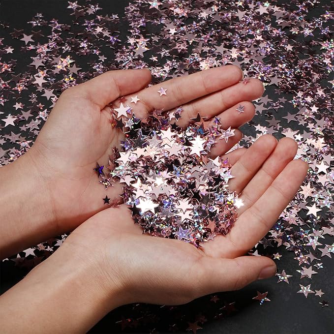 Hestya 60g Star Confetti Glitter Table Confetti Metallic Foil Stars for Christmas Party Wedding Festival Decorations(Glitter Rose Gold Set,10mm and 6mm)