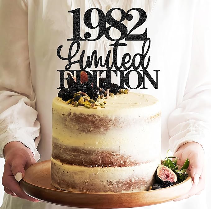 Limited EDITION 1982 Cake Topper - Black Glitter Happy 43rd Birthday Party Cake Decoration Supplies, Cheer to 43 Years Cake Bunting Decor for 43rd Birthday Party Photo Booth Props