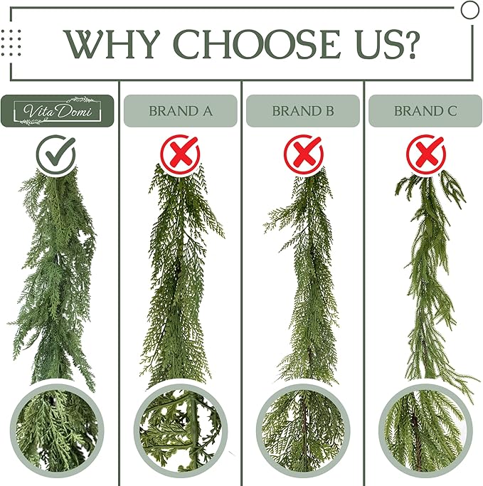 9ft Real Touch Cedar Garland Artificial Realistic 9 ft, Faux Cedar Garland Realistic, Realistic Christmas Garland for Mantle, Stairs, Table, Fireplace Real Touch Garlands Fireplace