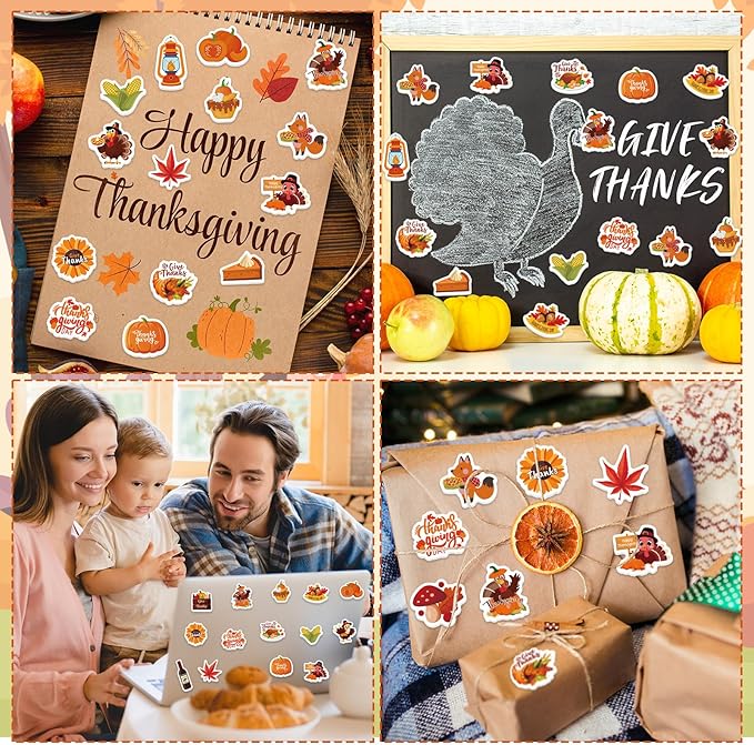 300Pcs Thanksgiving Foam Stickers, Cute Self-Adhesive Autumn Stickers Foam Thanksgiving Turkey Sticker Decorations for Home Office School Classroom DIY Art Craft Party Supplies