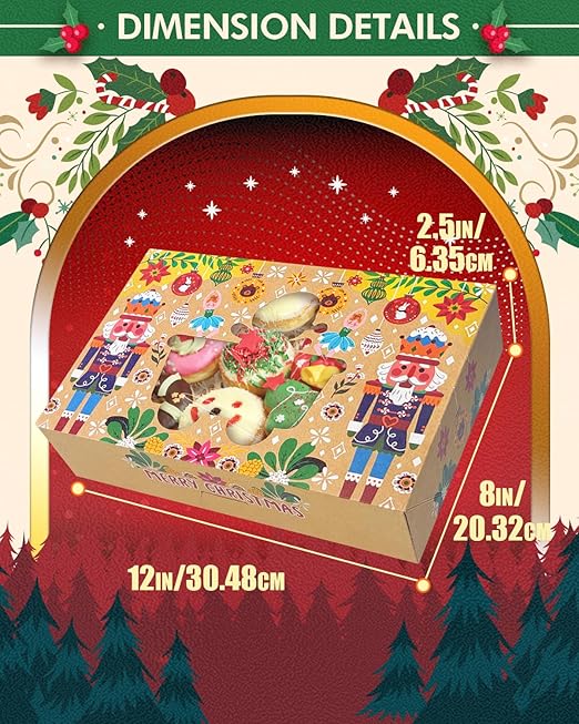 qiqee Christmas Bell version Cookie Boxes with Window 32packs 12x8x2.5 Inch Bakery Box Pastry Box for Christmas