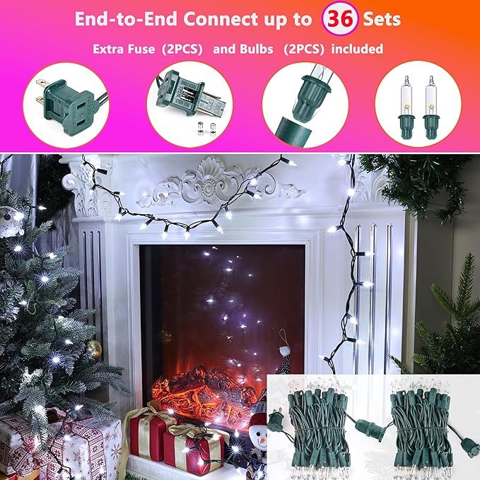 Joomer Mini Christmas String Lights - 19.5FT 100 LED Plug-in String Light, Connectable Waterproof Fairy Lights for Indoor Outdoor Decor, Patio, Home, Garden,Holiday,Christmas Decoration - White