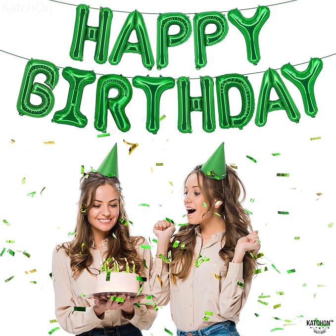 KatchOn, Green Happy Birthday Balloon Banner - 16 Inch | Mylar Foil Balloon For Birthday Decorations | Green Happy Birthday Banner For Birthday Decorations | Bday Decoration For Boys and Girls