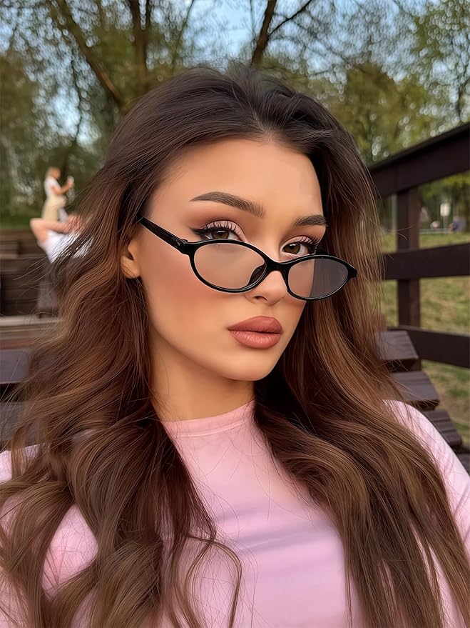 Retro Oval Sunglasses for Women Chic Cat Eye 90s Sunnies Lightweight Narrow Shades Trendy UV protection Sun Glasses