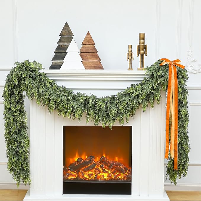 Waydress 2 Pcs 9ft Christmas Cedar Garland Artificial Realistic Soft and Thickness Green Faux Full Cedar Pine Garland for Fireplace Mantel Table Doorframe Indoor Outdoor Xmas Holiday Decoration