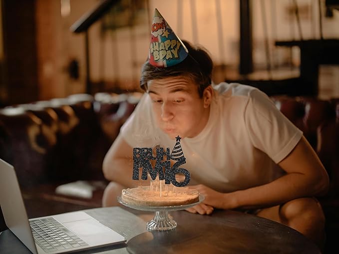 Bruh I’m 16 Cake Topper - Glitter Black 16th Birthday Cake Decorations, 16 Years Old Birthday Cake Smash Decor (16)
