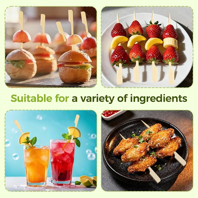 Bamboo Appetizer Skewers 4.7 Inch – 300 Pack Cocktail Picks for Appetizers, Charcuterie Toothpicks, Decorative Party Picks, Bamboo Cocktail Sticks for Drinks and Food