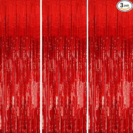 3 Pack Shiny Red Backdrop Party Decorations Tinsel Curtain Party Backdrop Foil Fringe Birthday Decorations Photo Booth Streamer Pink Theme Bachelorette Graduation Party Decorations
