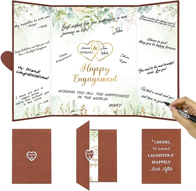 DARUNAXY Sage Green Engagement Party Decorations, Tree Texture Happy Engagement Alternative Signature Guest Book Brown Just Engaged Gifts Congratulations Engagement Signing Card Board Party Supplies