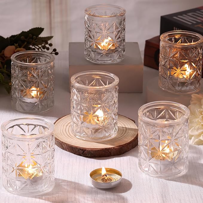 Clear Glass Votive Candle Holders,Glass Candle Holder Set of 12,Vintage Tealight Candle Holders for Wedding Table Centerpieces Decor, Party, Baby Shower/Home Decor/Christmas