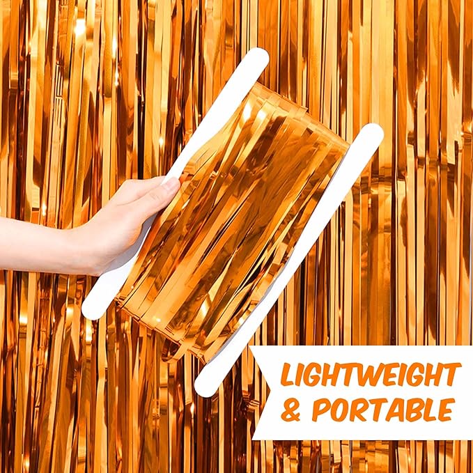 3 Pack Orange Foil Fringe Curtains Backdrop, 3.28 x 8.2 Ft Metallic Streamers Tinsel Curtains Background for Photo Booth, Birthday, Halloween, Christmas, Thanksgiving, New Year Party Decorations