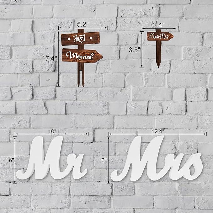 Rustic Wedding Decoration Set Just Married Cake Topper & 12 PCS Cupcake Toppers & Banner & Mr Mrs Table Sign in Wood