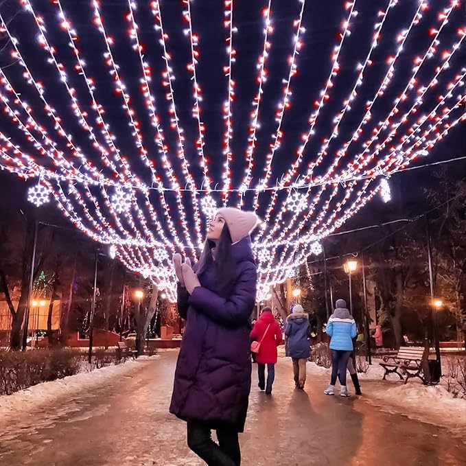 100 LED Christmas Lights Outdoor - 33ft Christmas String Lights 8 Modes Plug in Waterproof Twinkle Fairy Lights with Timer Memory for Indoor Outside Bedroom Home Party Decoration, Red&White