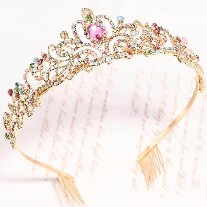 TAROSE Crowns for Women and Girls, Queen Crystal Gold Silver Tiaras with White Rhinestone and Combs, Goddess Crown for Wedding Bride Birthday Princess Bridal Shower Hair Accessories for Women