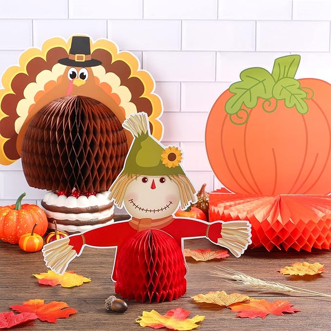 9 Pack Large Fall Thanksgiving Turkey Honeycomb Centerpiece 11 Inches Thanksgiving Party Decorations Different Style Turkey Paper Decorations Table Honeycomb