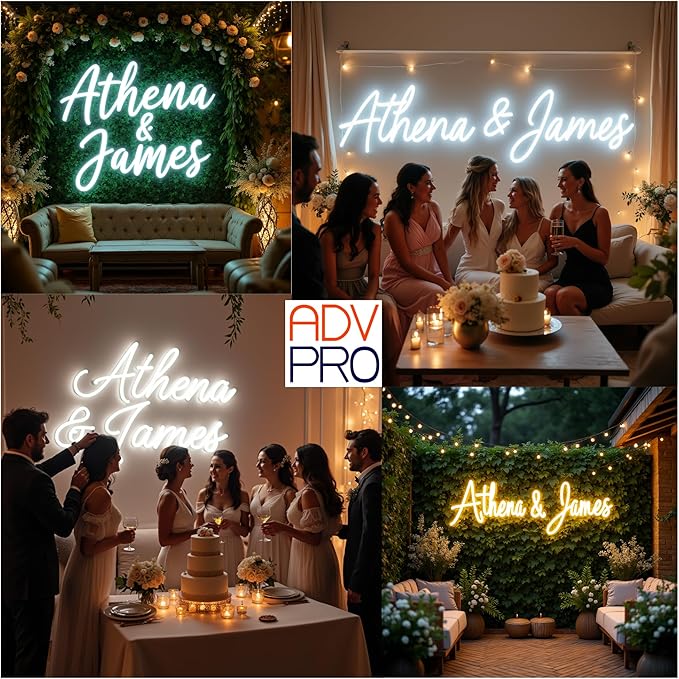 ADVPRO Custom Wedding LED Neon Signs, Customizable for Wall Decor, Birthday Party, Personalized Large Led Neon Light Sign with Surname, Name, Est Date