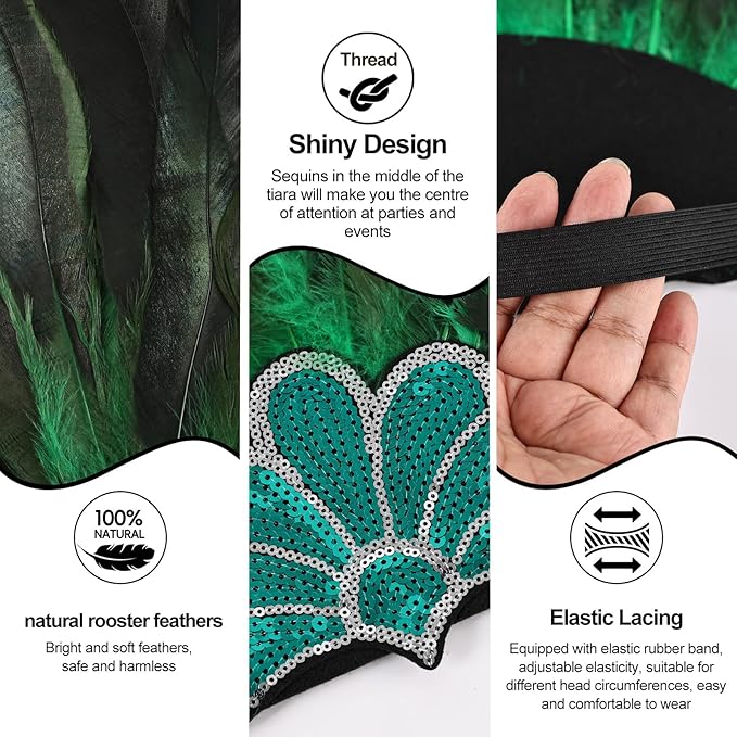 Women's Carnival Feather Headpieces Sequin Headdress for Wedding Masquerade Party Cosplay Feather Headbands