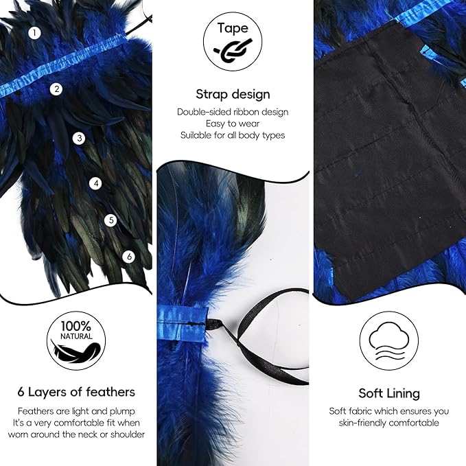 Gothic Natural Feather Shrug Feather Shawl Wrap Cape Victorian Collar for Halloween Cosplay Party Costume Accessories
