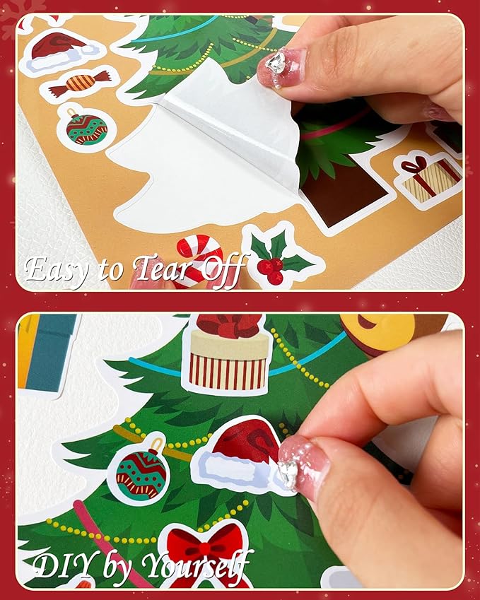 48 Sheets Christmas Tree Party Favors Stickers for Kids - Make Your Own Christmas Tree Stickers - Fun Christmas Games Activities Crafts Gifts