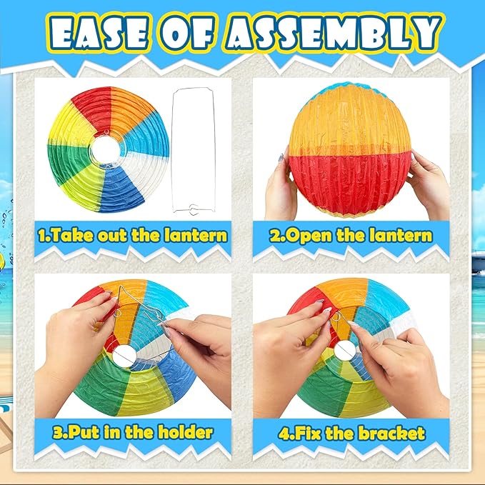 10Pcs 8" Pool Party Decorations Summer Decorations Beach Themed Decor Hanging Colored Paper Lanterns for Classroom Luau Birthday Home Room Office (8inch)