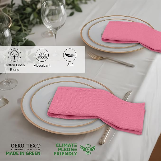 Ruvanti Linen Napkins Set of 6, 18x18 Cloth Napkins, Cotton Linen Blend Napkins Cloth Washable, Soft, Reusable Dinner Napkins for Wedding, Parties, Christmas, Thanksgiving, Everyday Use - Pink