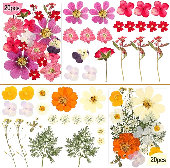 120 PCS Real Pressed Flowers, Natural Dried Pressed Flowers for Resin, Dried Florals Dry Flowers Leaves Kit with Tweezers for Scrapbooking DIY Art Crafts, Mother’s Day Birthday Gift