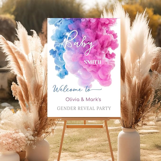 Smoke Gender Reveal Welcome Sign, Blue Pink Smoke Theme Decorations